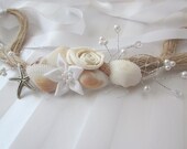 Beach wedding Halo headband - seashells, starfish, flowers OOAK
