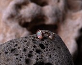 Unique 14k rose gold filled NOSE STUD tiny 3mm  man made opal stone  set in 4mm hand made setting