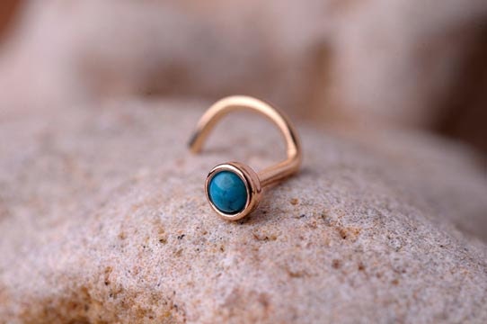 NOSE RING turquoise stone 2mm in 3mm 14K rose gold filled setting. Also Cartilage or Ear Stud handcrafted