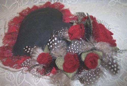 Gothic Black Leather Look Heart  Red Roses Feathers Arrow Handpainted Handcrafted