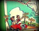 vintage map TOURISTS 11x14 Panama City Beach Florida art photo print decor Cape San Bias Port St Joe snowbird gift travel retro fun red aqua