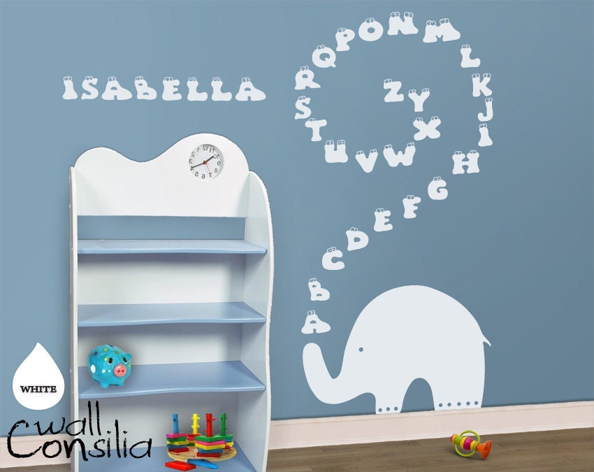 Baby Nursery Wall Decal - Elephant Wall Decal - Elephant Alphabet Decal, Nursery Wall Sticker, Large: 71" high and 35" wide -as shown- W040