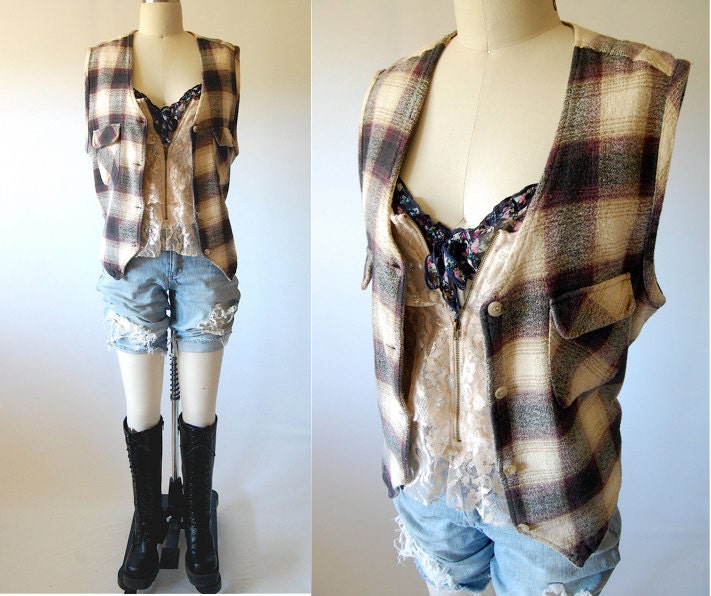 Lumberjack vest vintage 90's grunge plaid flannel oversized open size