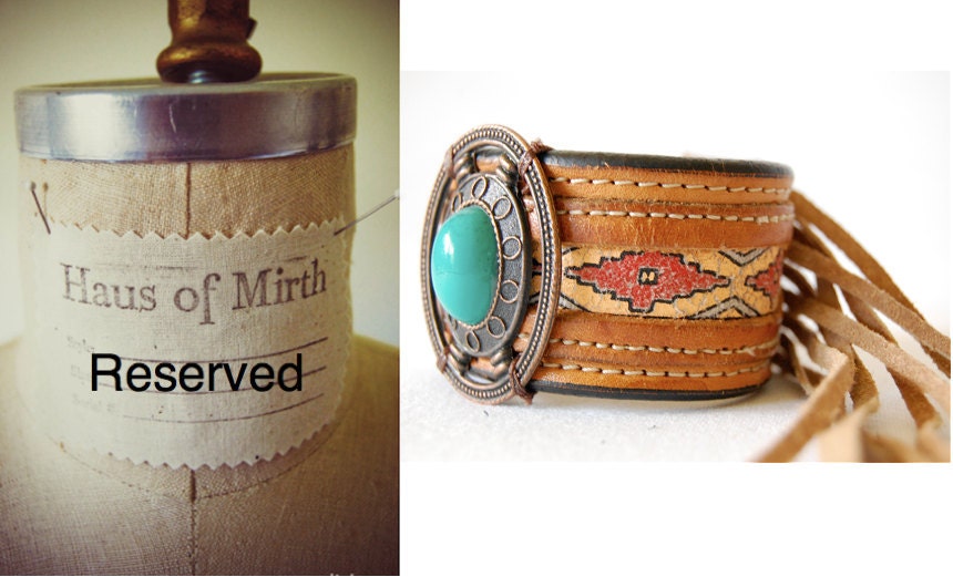 Reserved for Donna ONLY Tooled leather cuff Navajo print fringe turquoise western conch boho centerpiece