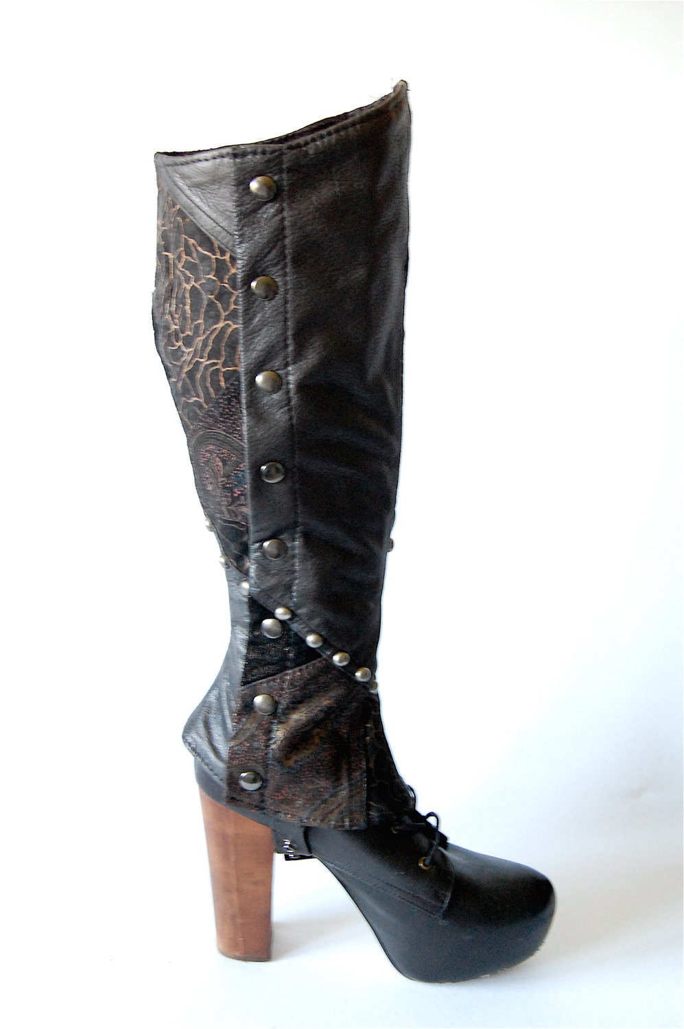 Boho Rocker spats upcycled leather fringe patchwork steampunk studded indie