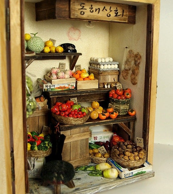 Vintage Small old Shop- Fruit and Vegetable -handmade Dollhouse Miniatures