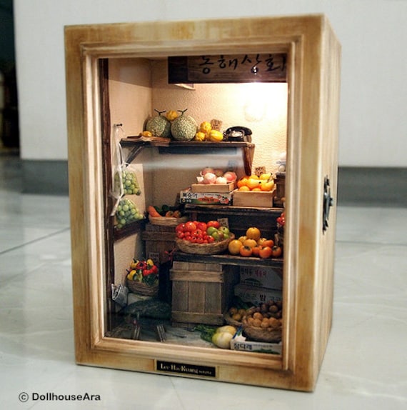 Vintage Small old Shop- Fruit and Vegetable -handmade Dollhouse Miniatures