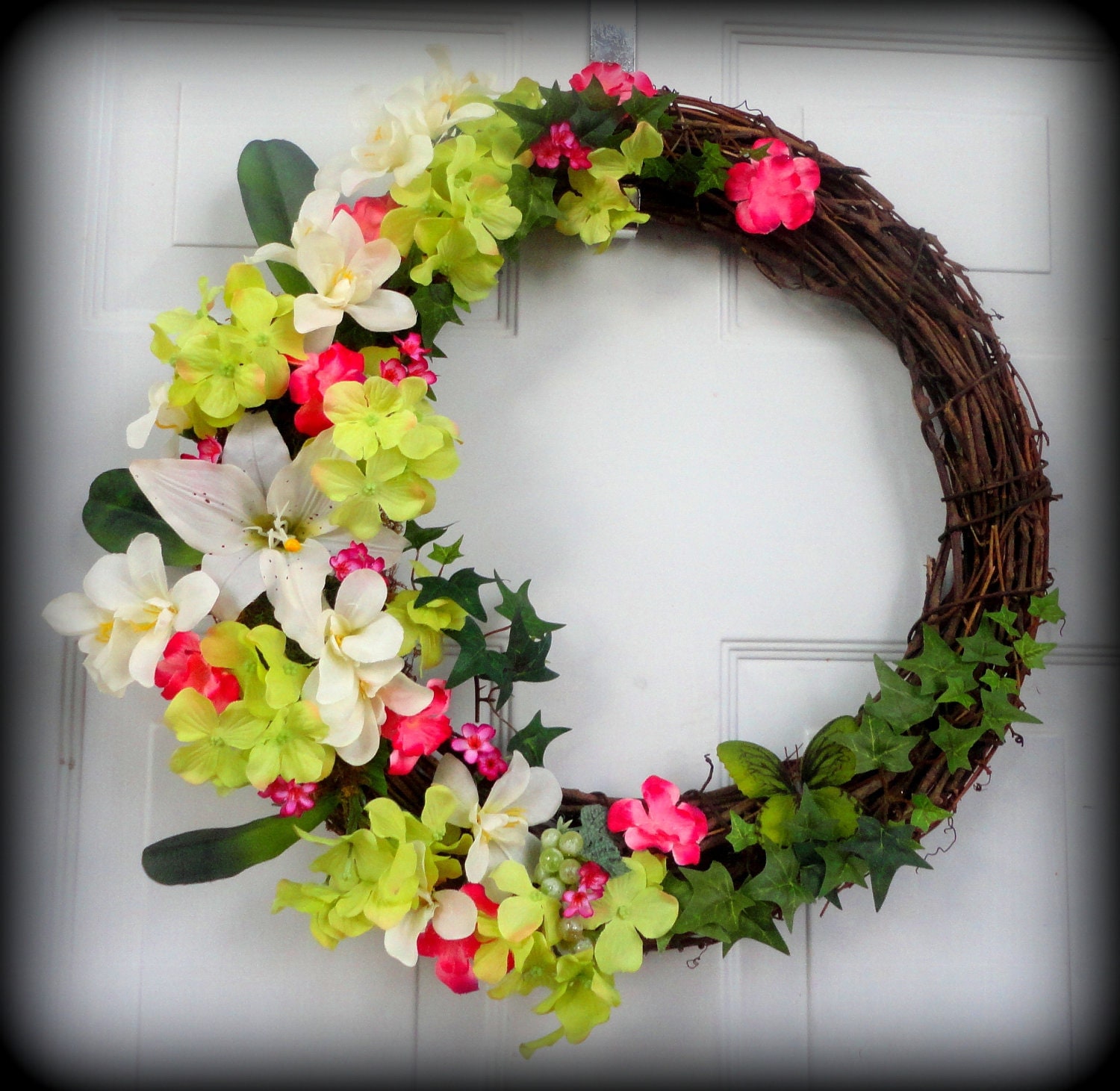 Grapevine Wreath Spring/Summer Wreath Wall by SparkleWithStyle