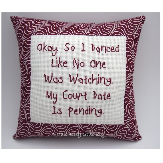 Funny Cross Stitch Pillow, Cross Stitch Quote, Burgundy Maroon Pillow, Dance Quote