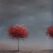ORIGINAL Abstract Tree Oil Painting, Blue and Red Contemporary Art, Textured Canvas, 6 x 12, We Three