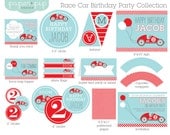 Race Car Birthday Party Decorations & Invitation - PRINTABLE