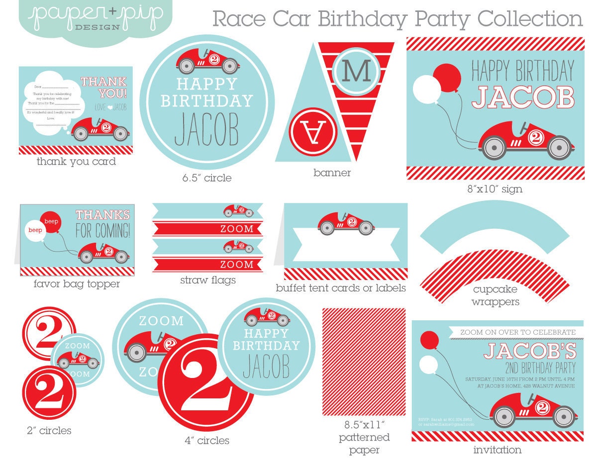 Race Car Birthday Party Decorations & Invitation - PRINTABLE
