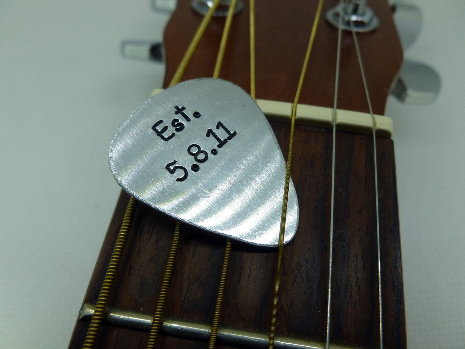 Hand Stamped Aluminum Guitar Pick - Established - Personalized - Custom