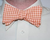 Men's Orange and White Gingham  Bow Tie (Neck Size 13-16)