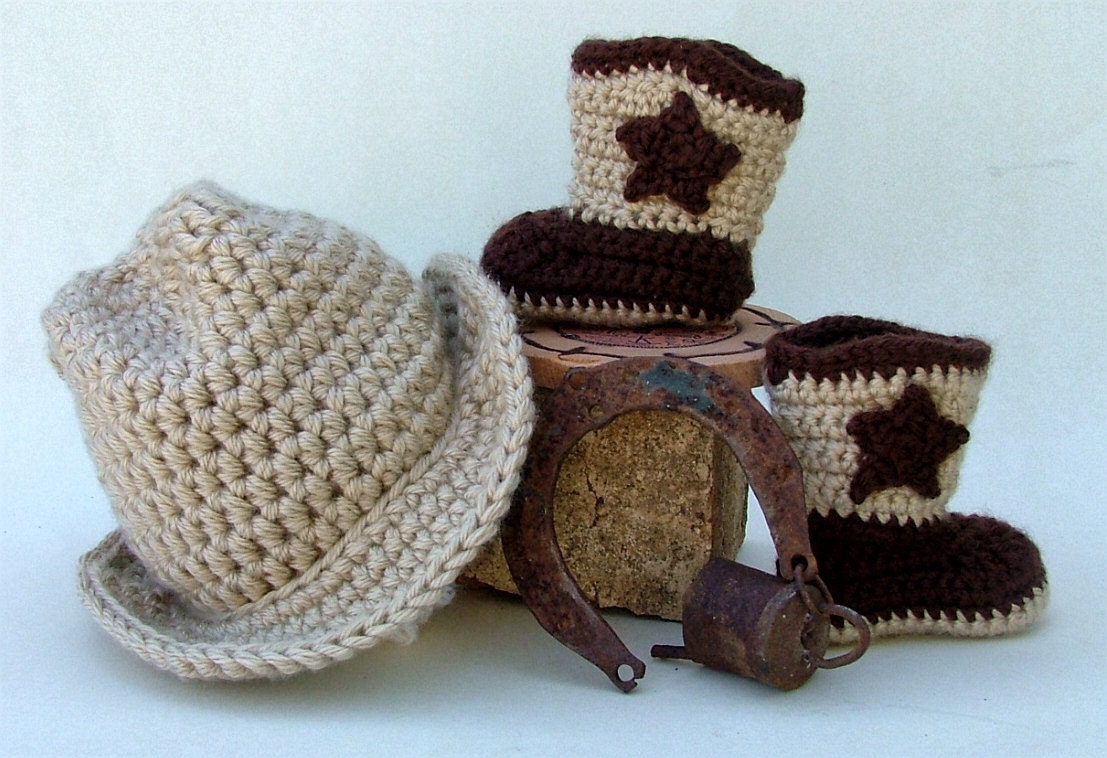 Crochet Cowboy hat & boot set