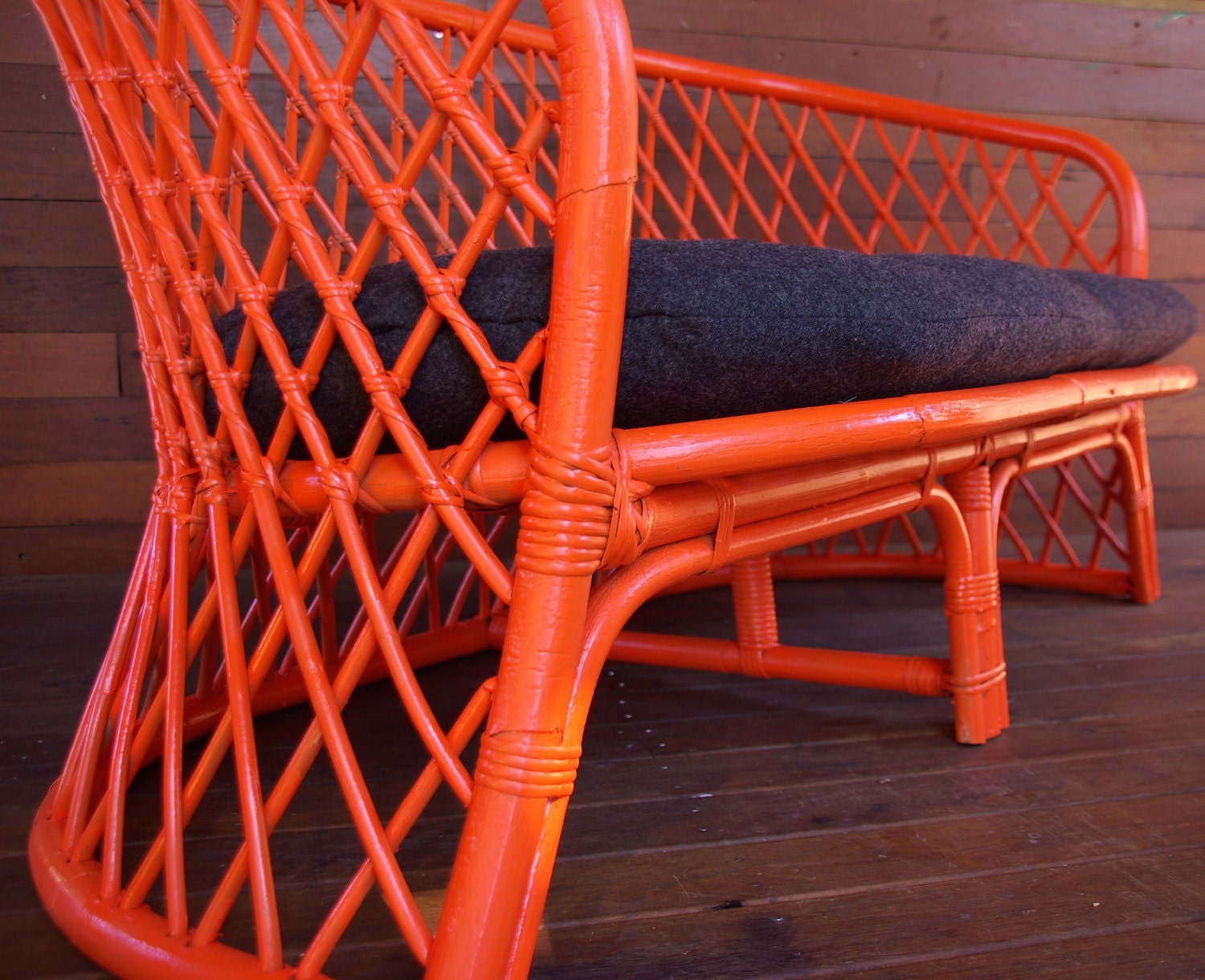 Made to Order -  Upcycled Vintage Cane 2 Seater Chair Ballistic Neon Orange