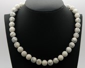 Handmade stone beads (stonework), necklace with pressed cacholong, length 45 cm, diameter 10mm free shipping