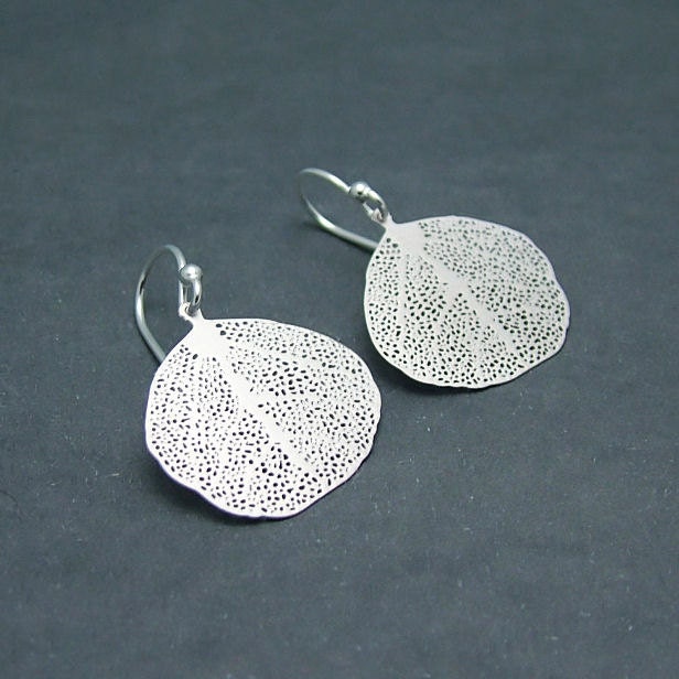 Modern Lace Leaf Earrings, Matt Silver Leaves with Sterling Silver Earwires