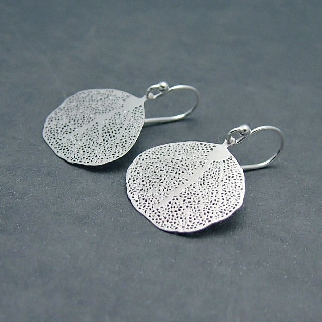 Modern Lace Leaf Earrings, Matt Silver Leaves with Sterling Silver Earwires