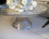 Vintage Glass Cake Plate, Pedestal  cupcake plate, wedding display, classic decor, 4.5 tall x 11  inch wide.