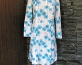 1960's Blue and White Cotton Mod Dress with Poppy & Daisy Detail