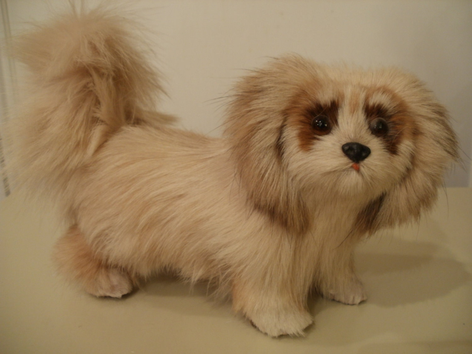 Vintage Puppy Dog Figurine Real Animal Fur Sculpture Collectible Animal Figure - couturecontessa