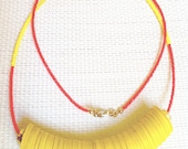 African tribal beaded necklace neon coral & yellow