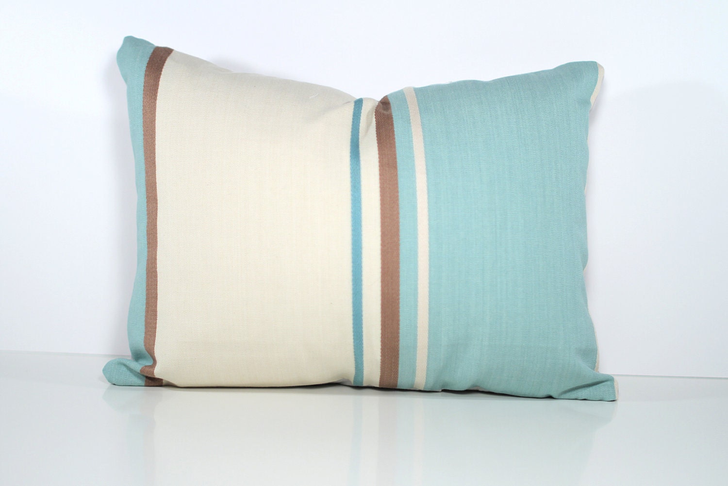 Lumbar Pillow Cover - Aqua and Brown Stripe - 12" x 16" - OrangeOdge