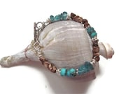 Rare Persian Turquoise, Apatite, Sea Urchin Sterling Silver Organic Southwestern Bracelet - 'SHINE'