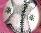 SALE Sexy Victorian Corset Glass Paperweight Vintage Fashion French Fleur de Lis LARGE Gift Dome Globe Shape