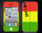 One Love Reggae Jamaica rasta colors - Apple iPhone 4 4S Vinyl Decal Wrap Skin Sticker Cover - Free Shipping - NOT a HARD CASE- iPhone skin