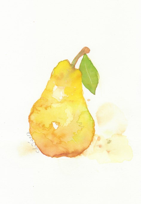 Fruit, fruit art print, giclee art, watercolor giclee, watercolor print, watercolor, Yellow pear, Original watercolor, giclee print