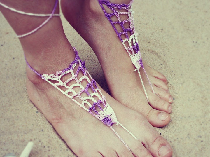 Handmade Crochet Barefoot Sandals,Hippie Foot Thongs, Bridal, Bridesmaids, Summer, Beach, Lace up Sandals, Festival, Gladiators, Bohemian