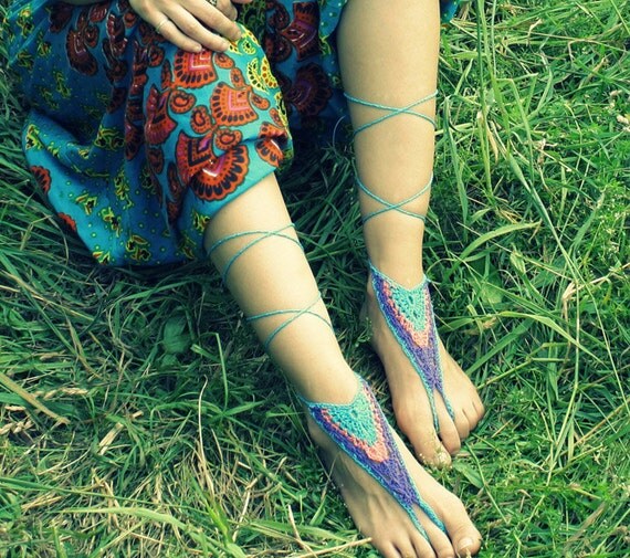 Handmade Crochet Barefoot Sandals, Hippie Foot Thongs, Crochet Accessories, Bridal, Bridesmaids, Summer, Beach