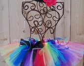 RAINBOW BRIGHT Ribbon Tutu with Matching Free Flower Headband - Sizes Newborn to 5T