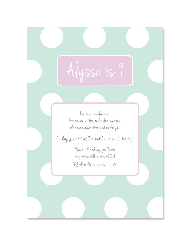 Polka Dot Birthday Invitation - Printable Party Invite - Personalized Birthday Invite - Tween Birthday - 5x7 OR 4x6 DIY Printable Il_170x135