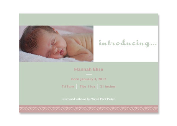 Printable Baby Announcement - Personalized New Baby Announcement - Custom Photo Card - 7x5 OR 6x4 DIY Printable Il_570xn