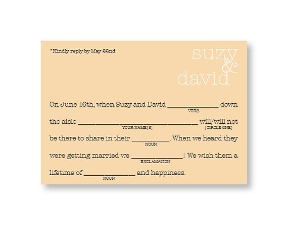 Printable Floating Away Wedding Reply Card- DIY Wedding - Mad Libs Reply Card Il_570xn