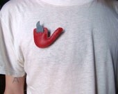 Red Pipe Brooch with Grey Felt Smoke