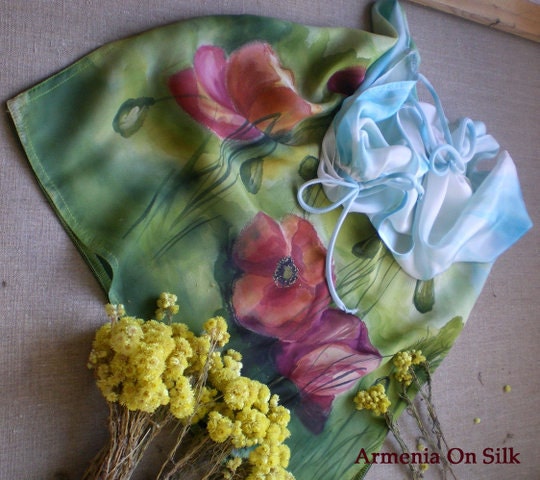 Hand painted silk dress- Poppies. Made to order. Free worldwide shipping.For 6-7 years old girls