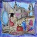 Paris. Pure silk scarf, hand painted in cold batik technique. Ready to ship. Free shipping