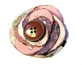 Chic pink flower -  pink cotton fabric, tulle, silk, button and glitter, bobby pin, brooch, spring, upcyclingsummer, free shipping