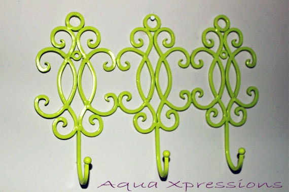 Metal Wall Hook /Lime Green /Bright Shabby Chic /Ornate Hanger /Key Holder /Bathroom Fixture /Bedroom /Laundry /Nursery