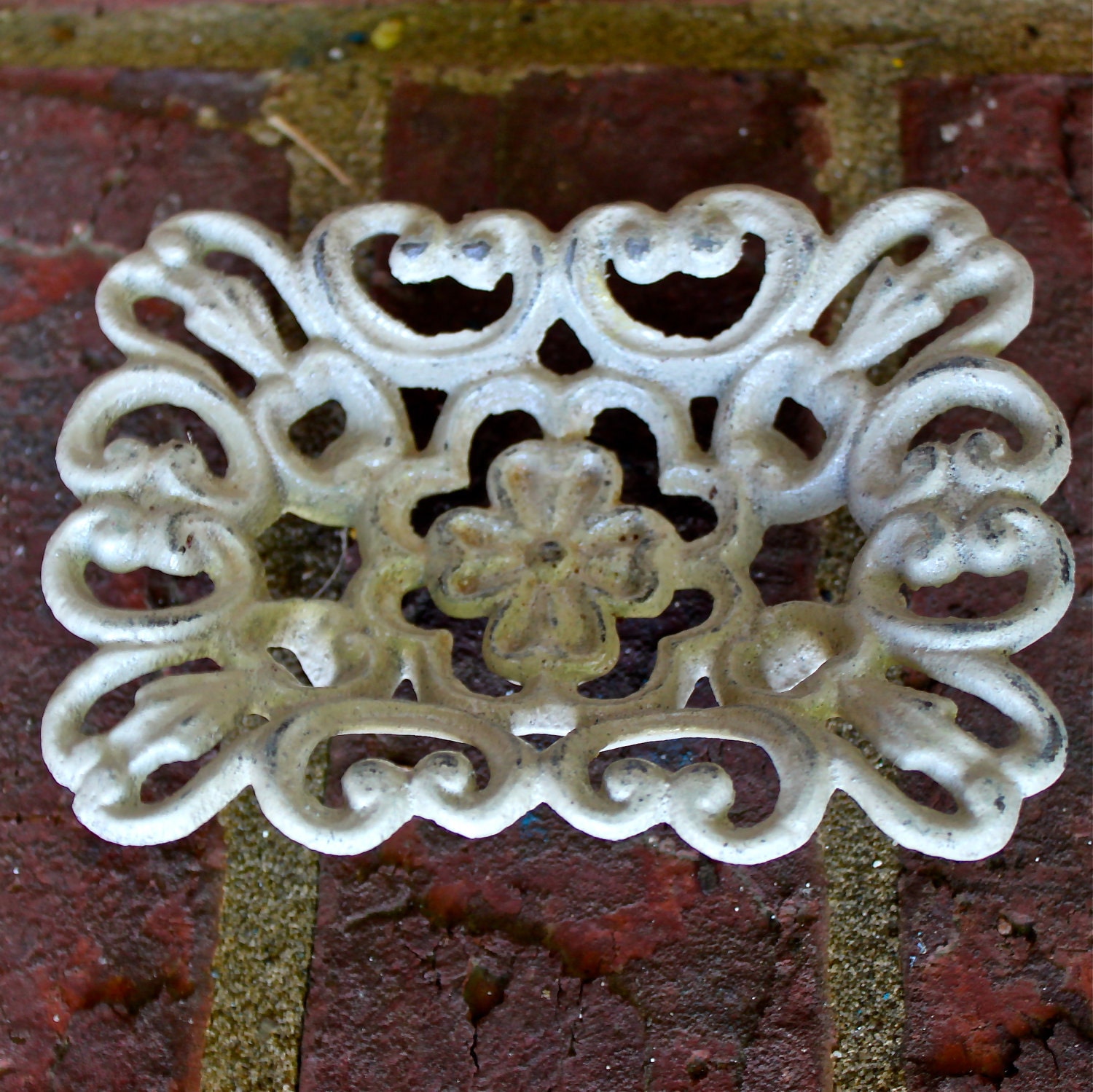 Ivory Soap Dish/ Business Card Holder/ Hand Painted Cast Iron/ Flower Design/ Office, Desk, Bathroom, Kitchen Decor/ Decorative Shabby Chic