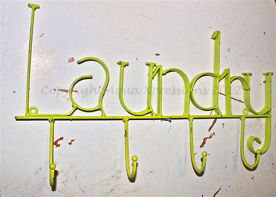 LAUNDRY Wall Hook/ Lime Green/ Laundry Room Bag by AquaXpressions