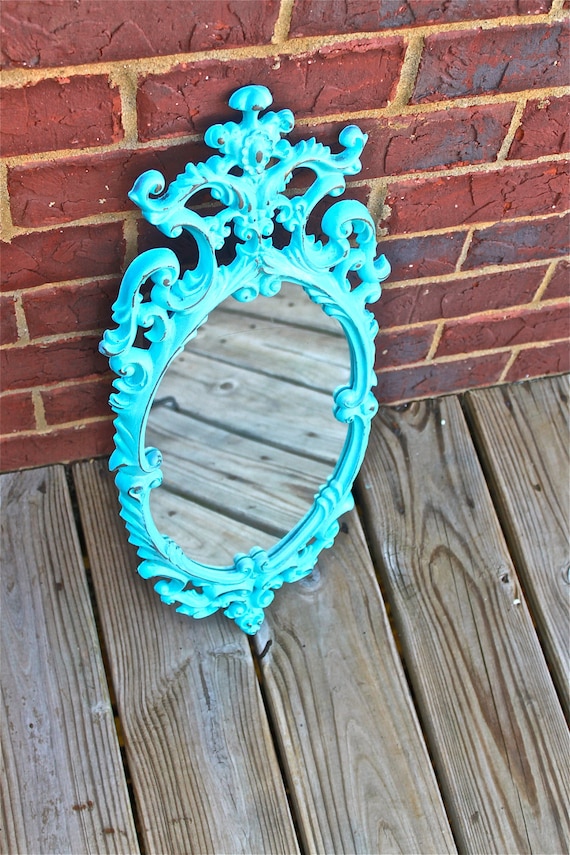 Vintage Mirror,Aqua Blue, Shabby Chic, Hollywood Regency,Home Decor, clearance