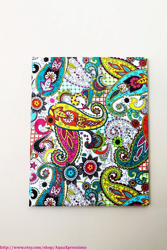 Fabric Wall Canvas Paisley Print /Colorful /Picture Art /Fun & Funky /Gift Ideas Under 20, 25, 30 /Spring Sale