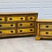 Yellow Vintage Dresser/ Buffet/ Bedroom Furniture/ Black Drawer Pulls/ TV Stand/ Storage/ Dining Room Furniture/ Distressed
