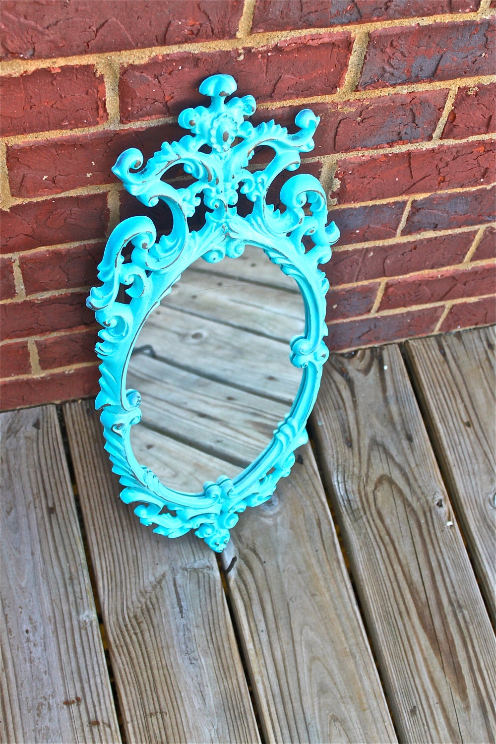 Vintage Mirror,Aqua Blue, Shabby Chic, Hollywood Regency,Home Decor, clearance