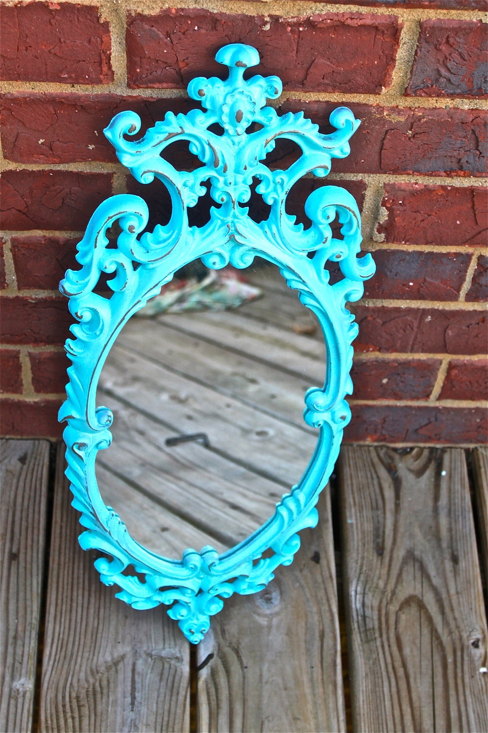 Vintage Mirror,Aqua Blue, Shabby Chic, Hollywood Regency,Home Decor, clearance